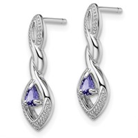 Sterling Silver Rhodium Plated Diamond and Tanzanite Post Earrings view 2