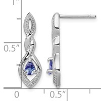 Sterling Silver Rhodium Plated Diamond and Tanzanite Post Earrings view 4