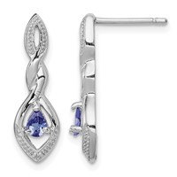 Sterling Silver Rhodium Plated Diamond and Tanzanite Post Earrings view 1