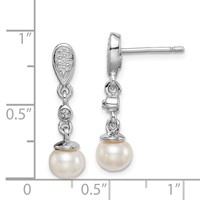 Sterling Silver Rhodium Plated Diamond & FW Cultured Pearl Earrings view 4