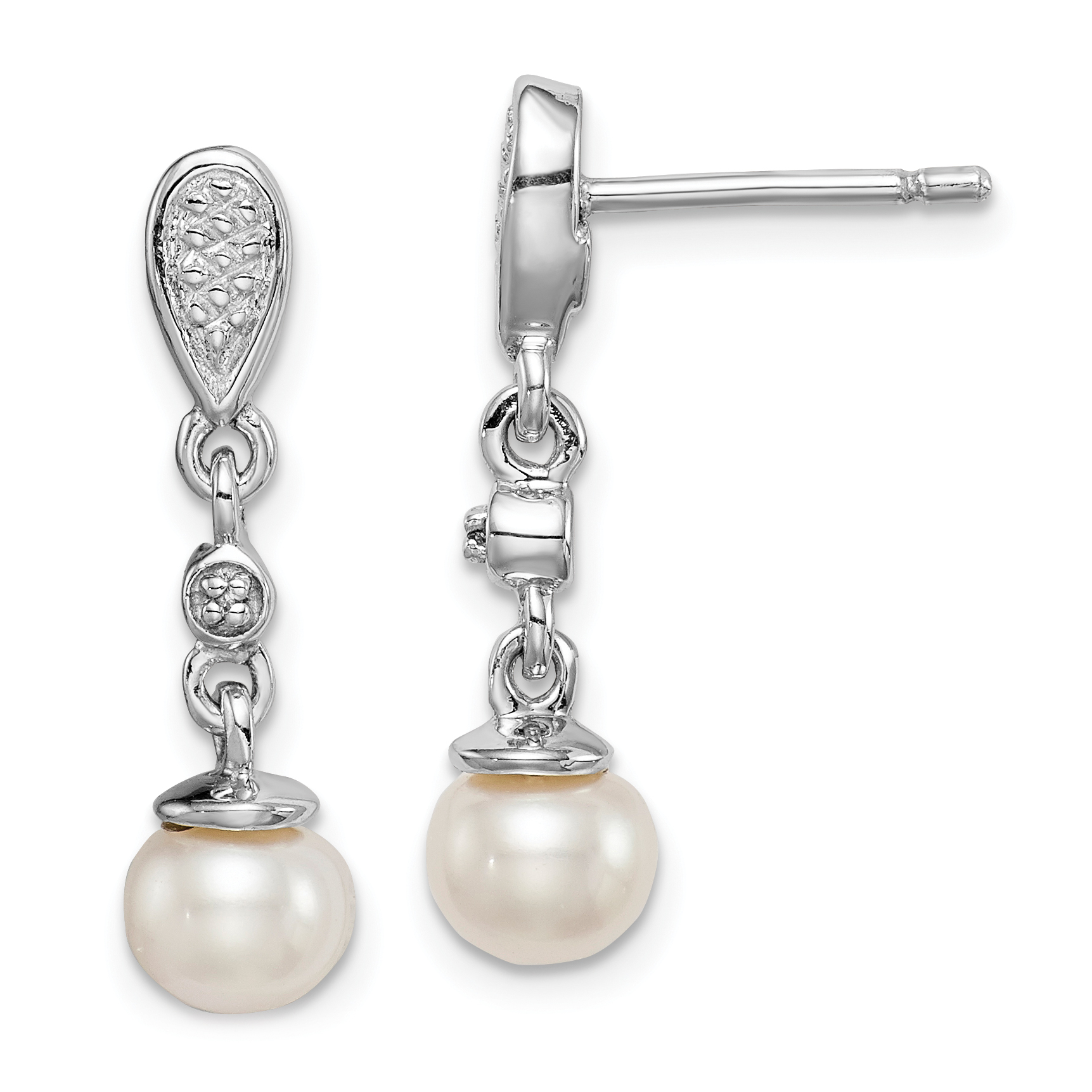 Sterling Silver Rhodium Plated Diamond & FW Cultured Pearl Earrings (QE9945)