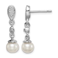 Sterling Silver Rhodium Plated Diamond & FW Cultured Pearl Earrings view 1