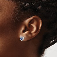 Sterling Silver Rhodium Plated Diamond & Sapphire Heart Earrings view 3