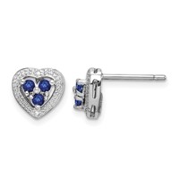 Sterling Silver Rhodium Plated Diamond & Sapphire Heart Earrings view 1