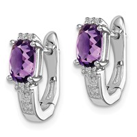 Sterling Silver RH Plated Diamond and Amethyst Hinged Hoop Earrings view 2