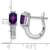 Sterling Silver RH Plated Diamond and Amethyst Hinged Hoop Earrings view 4