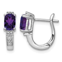 Sterling Silver RH Plated Diamond and Amethyst Hinged Hoop Earrings view 1