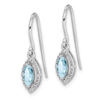Sterling Silver Rhodium-plated Diamond and Aquamarine Earrings view 2