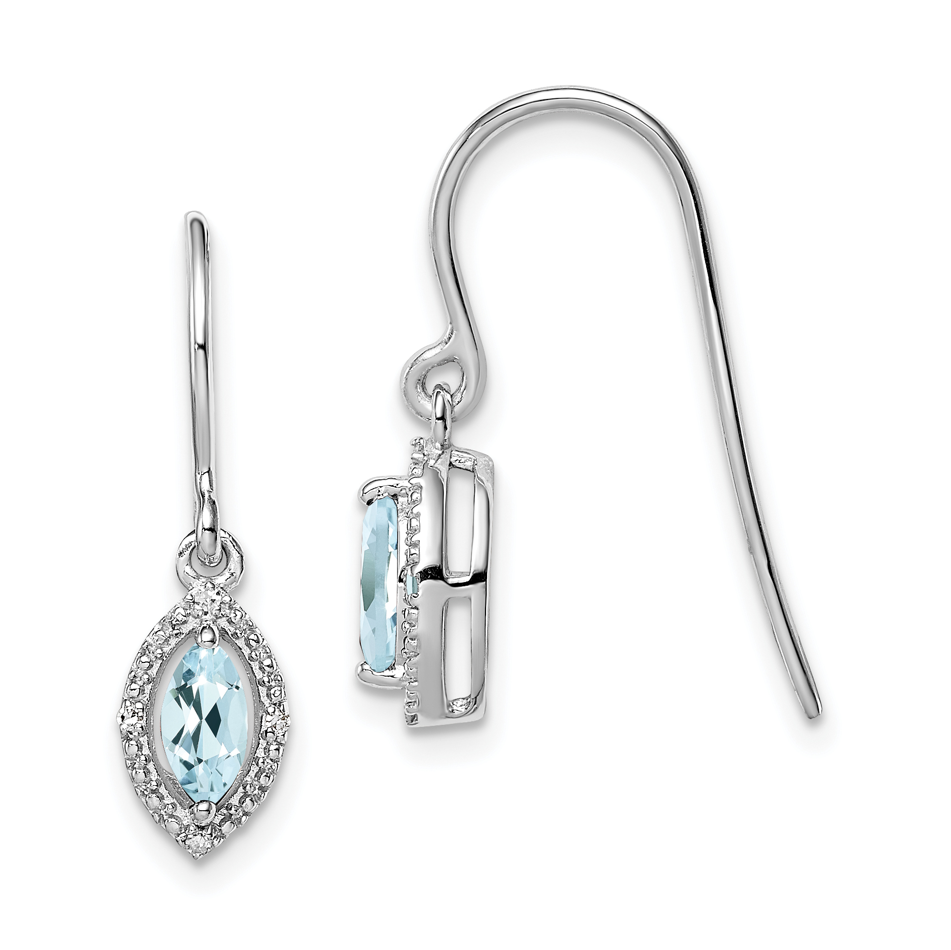 Sterling Silver Rhodium-plated Diamond and Aquamarine Earrings (QE9951AQ)