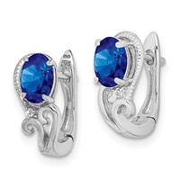 Sterling Silver Rhodium Plated Diamond & Sapphire Hinged Earrings view 2