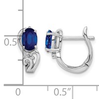 Sterling Silver Rhodium Plated Diamond & Sapphire Hinged Earrings view 4