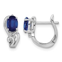 Sterling Silver Rhodium Plated Diamond & Sapphire Hinged Earrings view 1