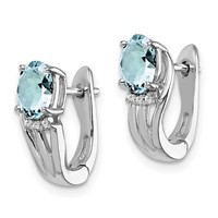 Sterling Silver Rhodium Plated Dia. Aquamarine Hinged Earrings view 2