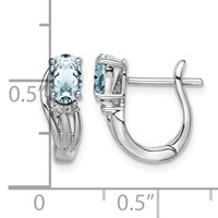 Sterling Silver Rhodium Plated Dia. Aquamarine Hinged Earrings view 4
