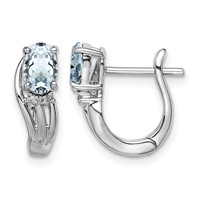 Sterling Silver Rhodium Plated Dia. Aquamarine Hinged Earrings view 1