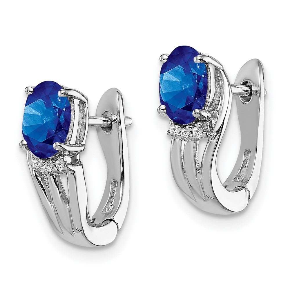 Sterling Silver Rhodium Plated Diamond & Sapphire Hinged Earrings (QE9955S)