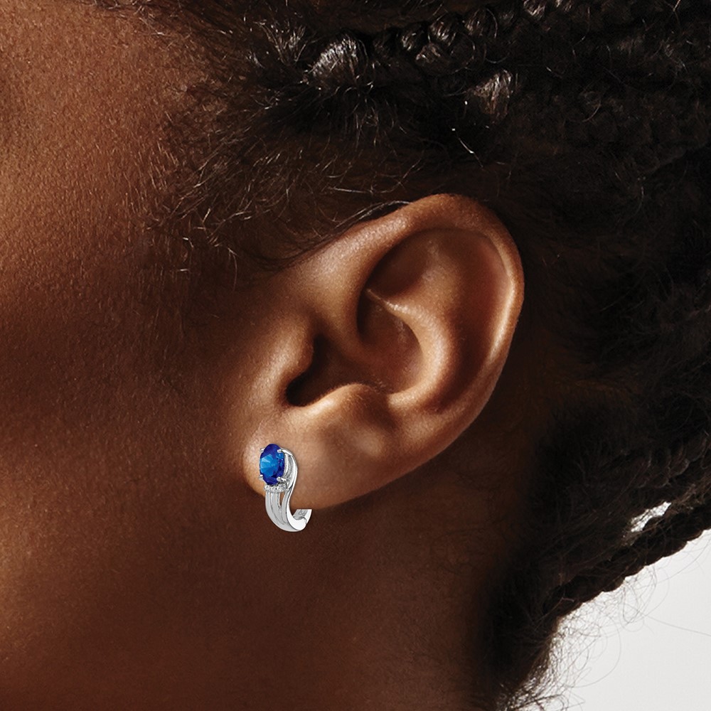Sterling Silver Rhodium Plated Diamond & Sapphire Hinged Earrings (QE9955S)