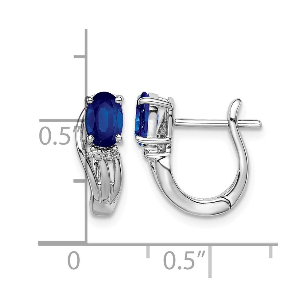 Sterling Silver Rhodium Plated Diamond & Sapphire Hinged Earrings (QE9955S)