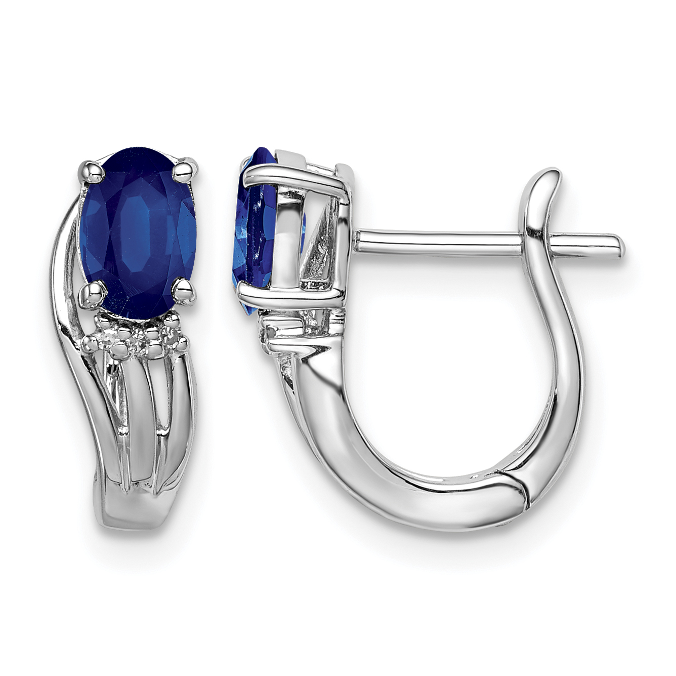 Sterling Silver Rhodium Plated Diamond & Sapphire Hinged Earrings (QE9955S)
