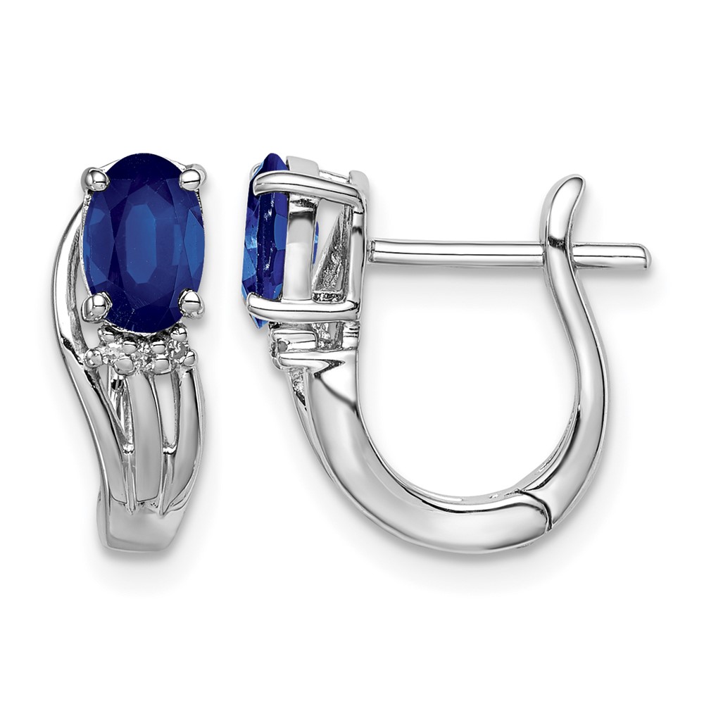 Sterling Silver Rhodium Plated Diamond & Sapphire Hinged Earrings (QE9955S)