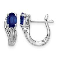 Sterling Silver Rhodium Plated Diamond & Sapphire Hinged Earrings view 1