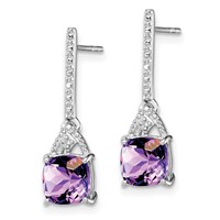 Sterling Silver Rhodium Plated Diamond and Amethyst Post Earrings view 2