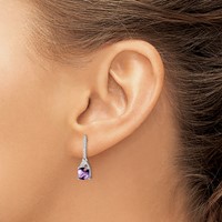 Sterling Silver Rhodium Plated Diamond and Amethyst Post Earrings view 3