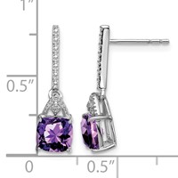 Sterling Silver Rhodium Plated Diamond and Amethyst Post Earrings view 4