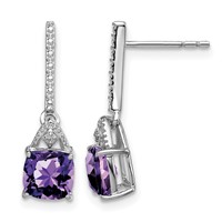 Sterling Silver Rhodium Plated Diamond and Amethyst Post Earrings view 1