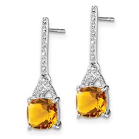 Sterling Silver Rhodium Plated Diamond and Citrine Post Earrings view 2