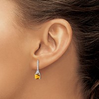 Sterling Silver Rhodium Plated Diamond and Citrine Post Earrings view 3