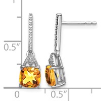 Sterling Silver Rhodium Plated Diamond and Citrine Post Earrings view 4