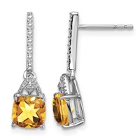 Sterling Silver Rhodium Plated Diamond and Citrine Post Earrings view 1