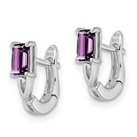 Sterling Silver Rhodium Plated Amethyst Hinged Hoop Earrings view 2