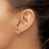 Sterling Silver Rhodium Plated Amethyst Hinged Hoop Earrings view 3