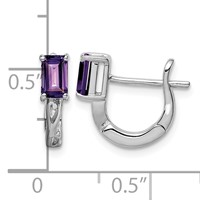 Sterling Silver Rhodium Plated Amethyst Hinged Hoop Earrings view 4