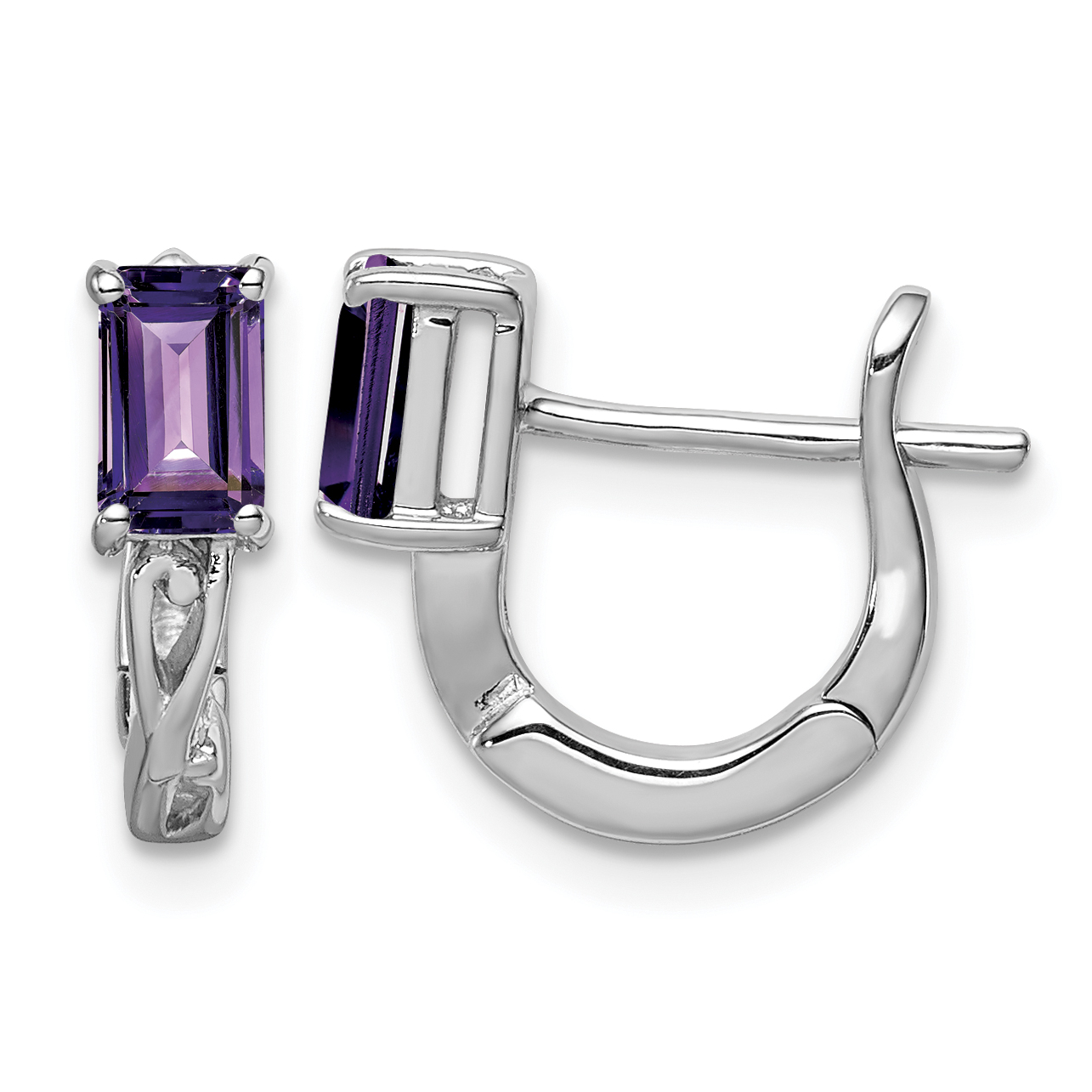 Sterling Silver Rhodium Plated Amethyst Hinged Hoop Earrings (QE9959AM)