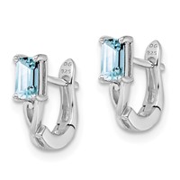 Sterling Silver Rhodium Plated Aquamarine Hinged Hoop Earrings view 2