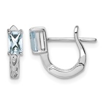 Sterling Silver Rhodium Plated Aquamarine Hinged Hoop Earrings view 1