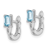 Sterling Silver Rhodium Plated Blue Topaz Hinged Hoop Earrings view 2
