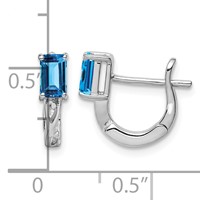 Sterling Silver Rhodium Plated Blue Topaz Hinged Hoop Earrings view 4