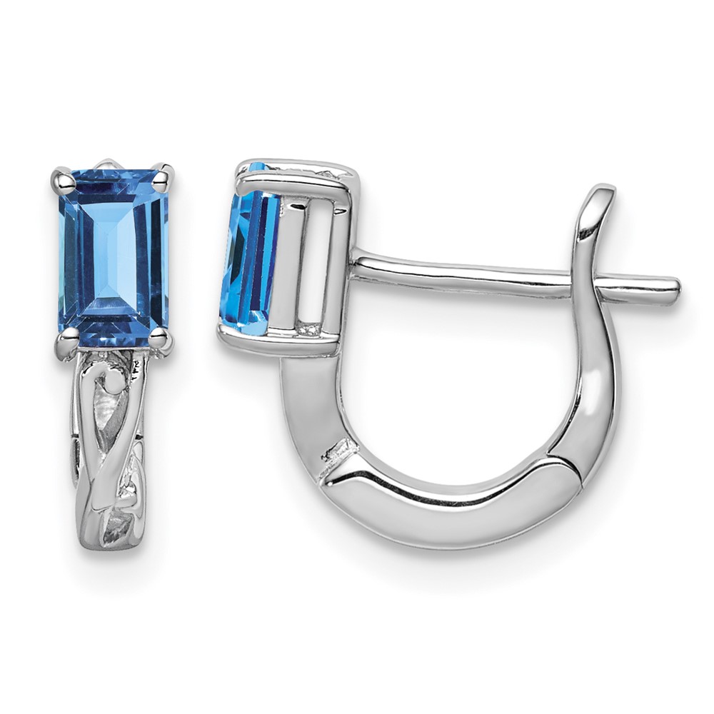 Sterling Silver Rhodium Plated Blue Topaz Hinged Hoop Earrings (QE9959BT)