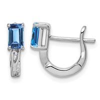 Sterling Silver Rhodium Plated Blue Topaz Hinged Hoop Earrings view 1