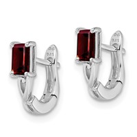 Sterling Silver Rhodium Plated Garnet Hinged Hoop Earrings view 2