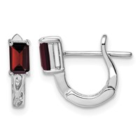 Sterling Silver Rhodium Plated Garnet Hinged Hoop Earrings view 1
