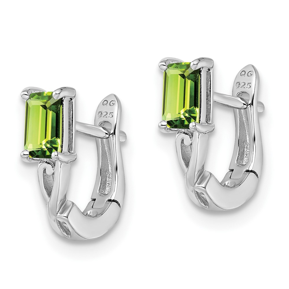 Sterling Silver Rhodium Plated Peridot Hinged Hoop Earrings (QE9959PE)