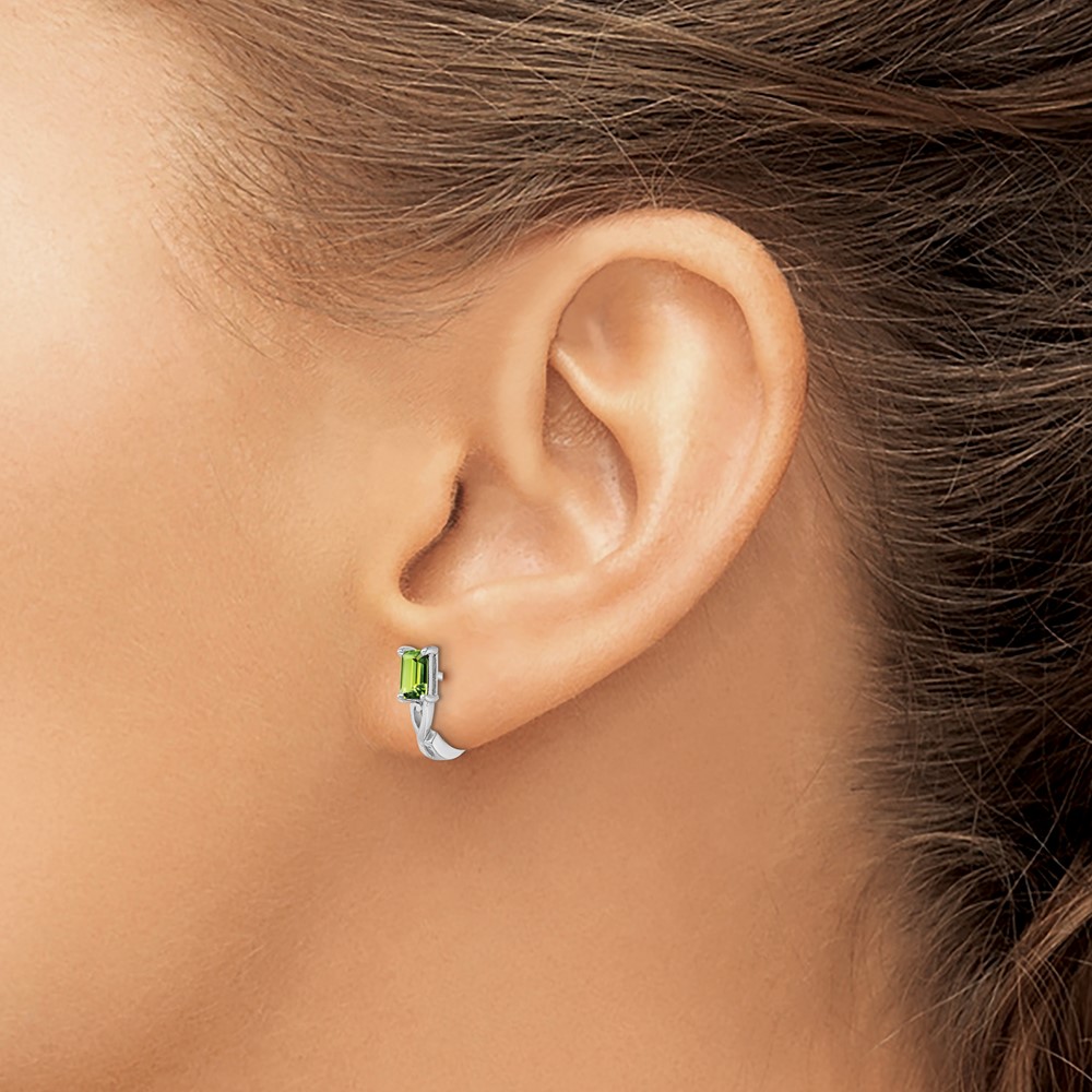 Sterling Silver Rhodium Plated Peridot Hinged Hoop Earrings (QE9959PE)