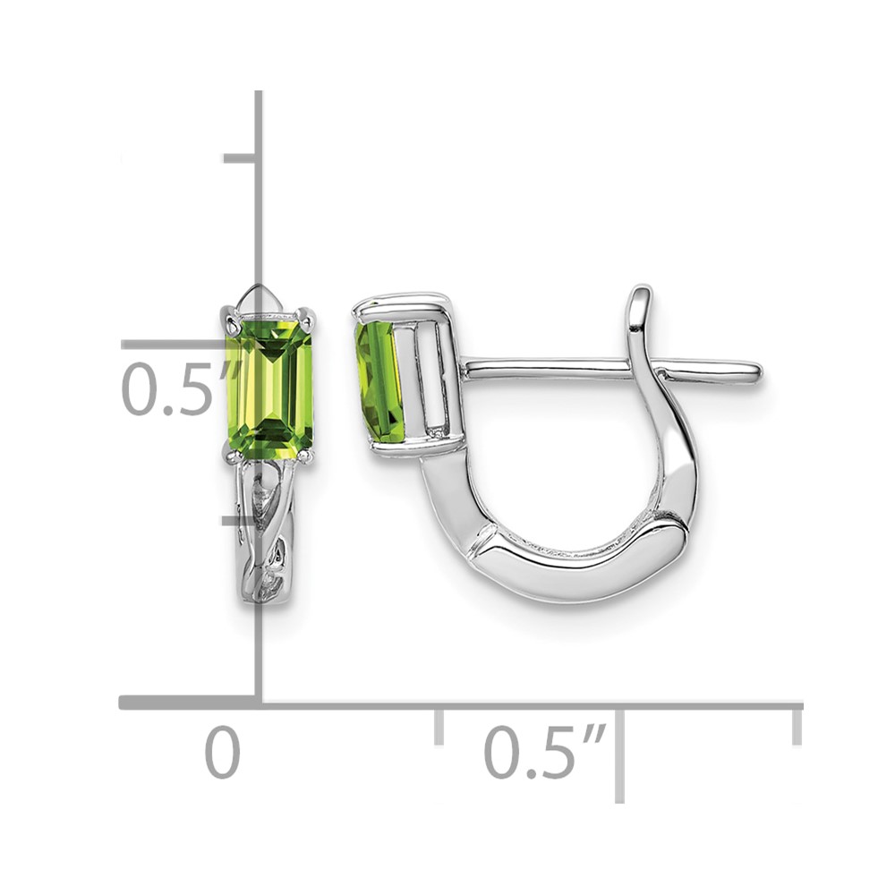 Sterling Silver Rhodium Plated Peridot Hinged Hoop Earrings (QE9959PE)