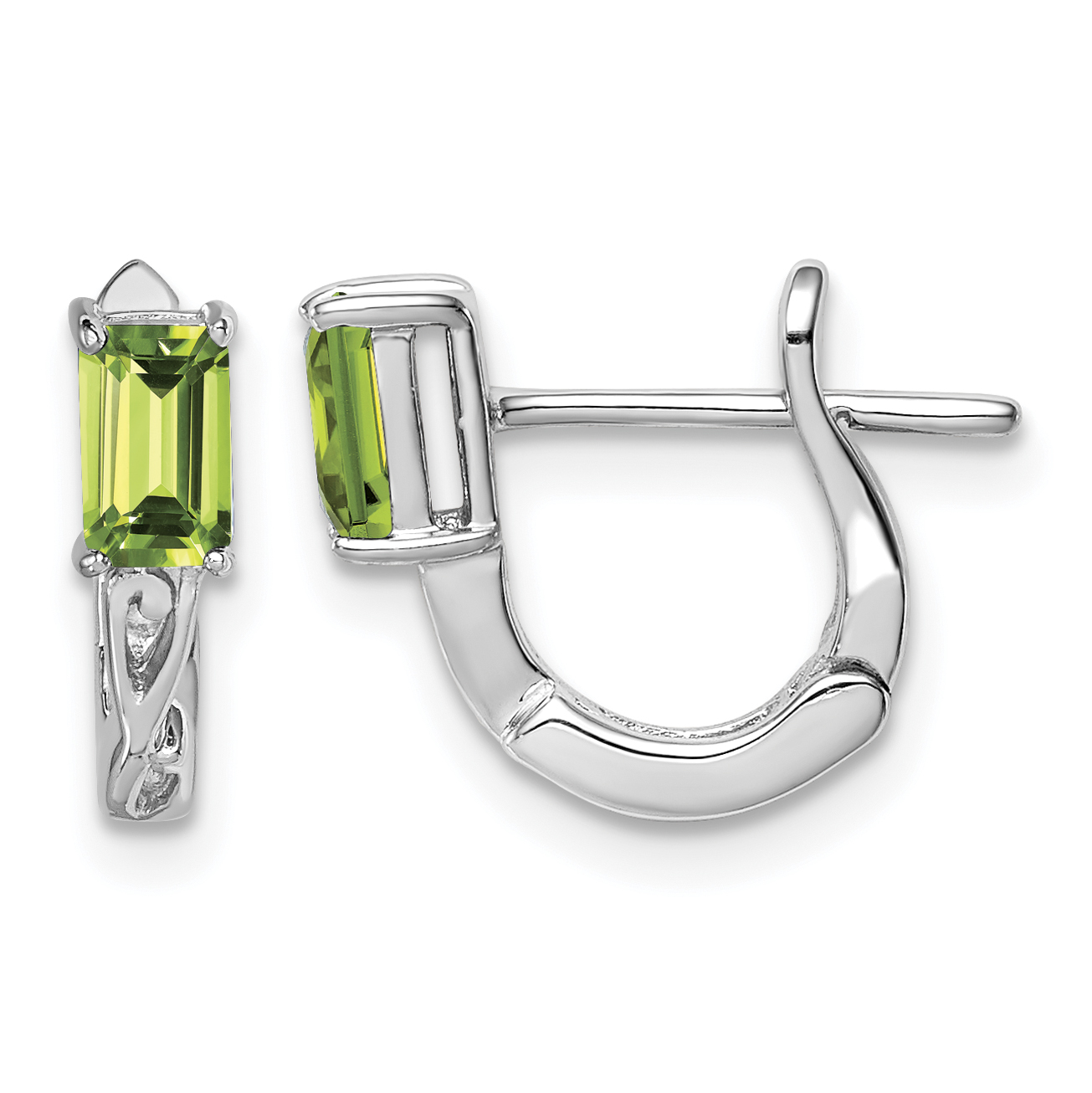 Sterling Silver Rhodium Plated Peridot Hinged Hoop Earrings (QE9959PE)