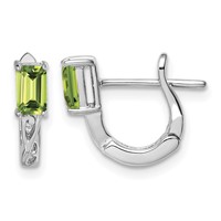 Sterling Silver Rhodium Plated Peridot Hinged Hoop Earrings view 1